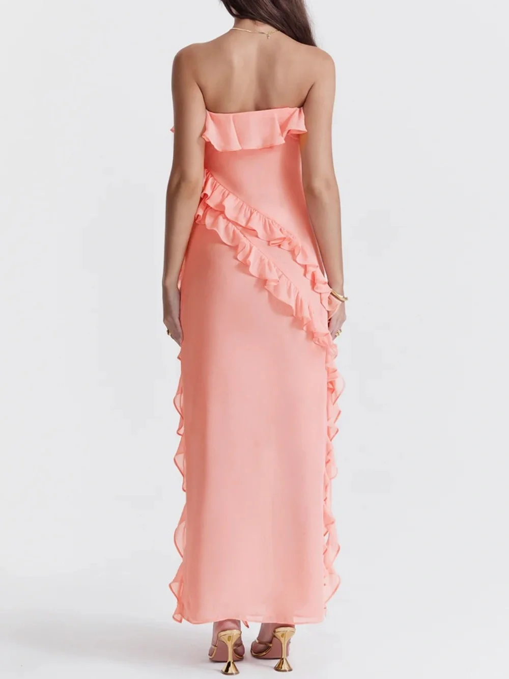 House of CB SARINA Apricot Ruffle Maxi Dress Size small